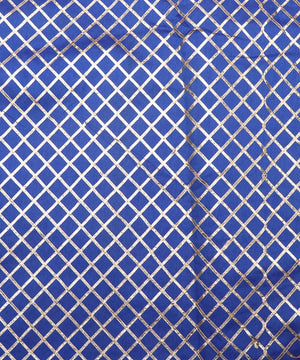 royal blue checks pattern gotta raw silk fabric