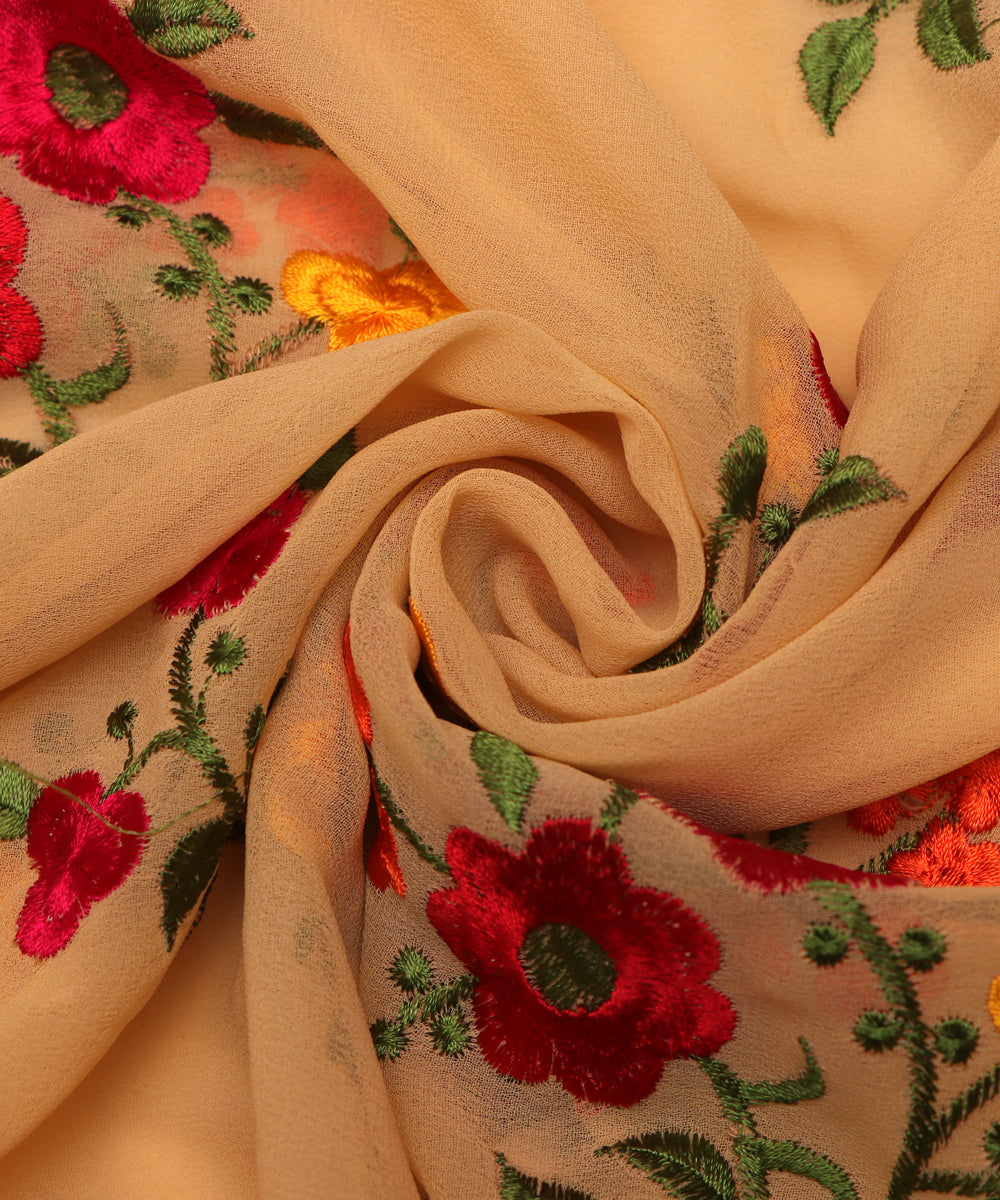 Beige Colour Thread Embroidery Georgette Fabric ( 2 Meter )