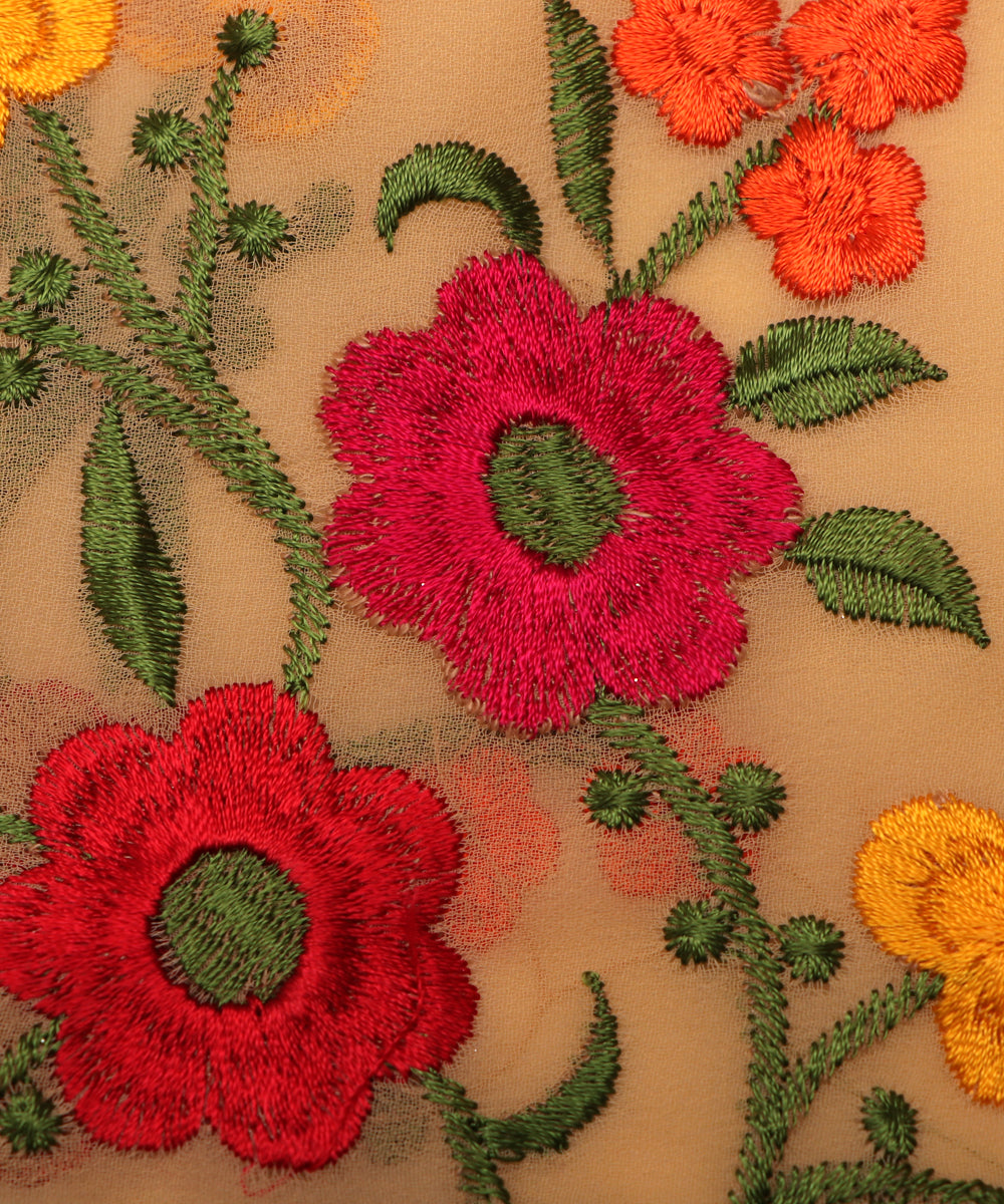 Beige Colour Thread Embroidery Georgette Fabric ( 2 Meter )