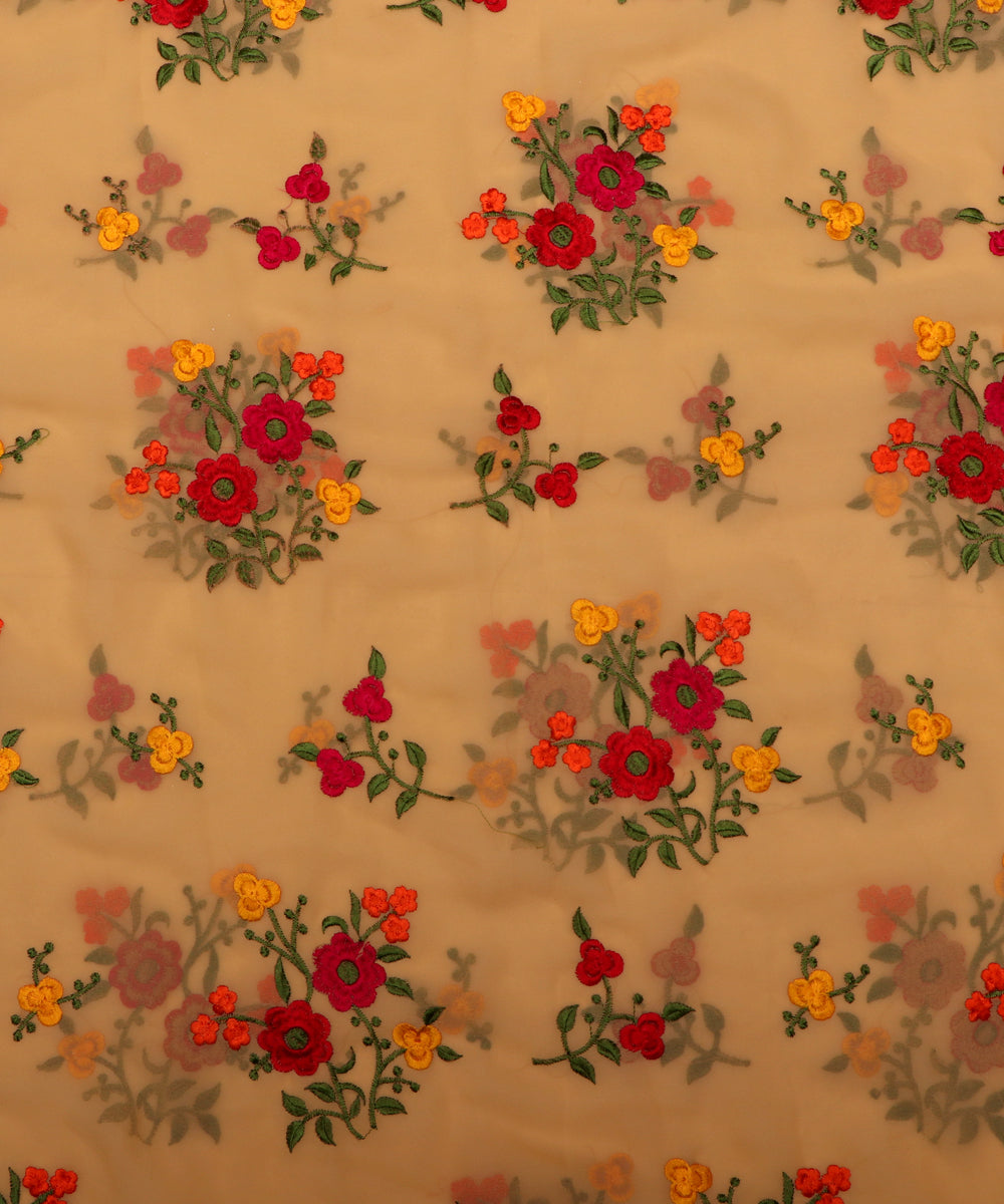 Beige Colour Thread Embroidery Georgette Fabric ( 2 Meter )
