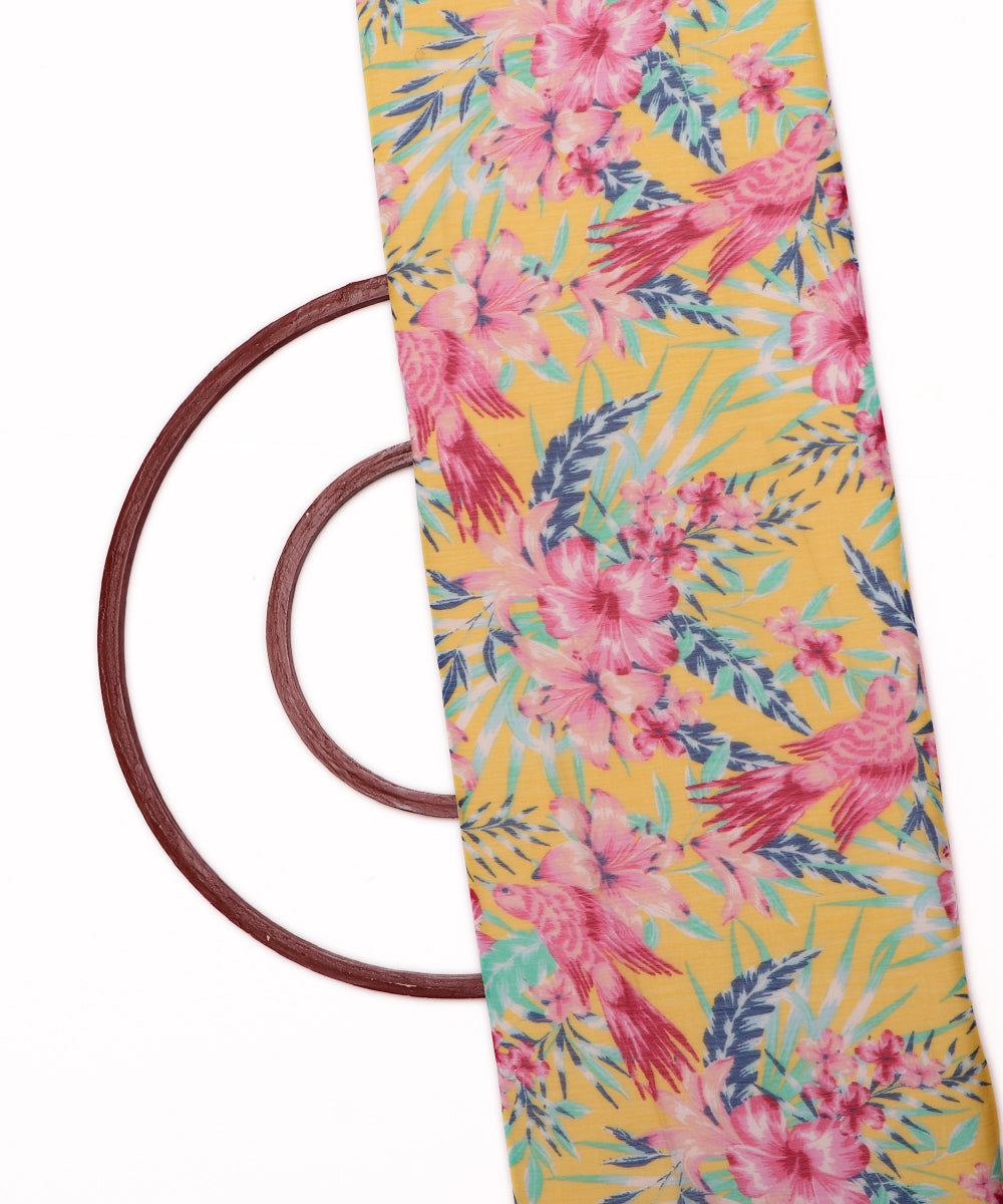 Yellow Colour Digital Floral Print Chiffon Fabric ( 1 Meter )
