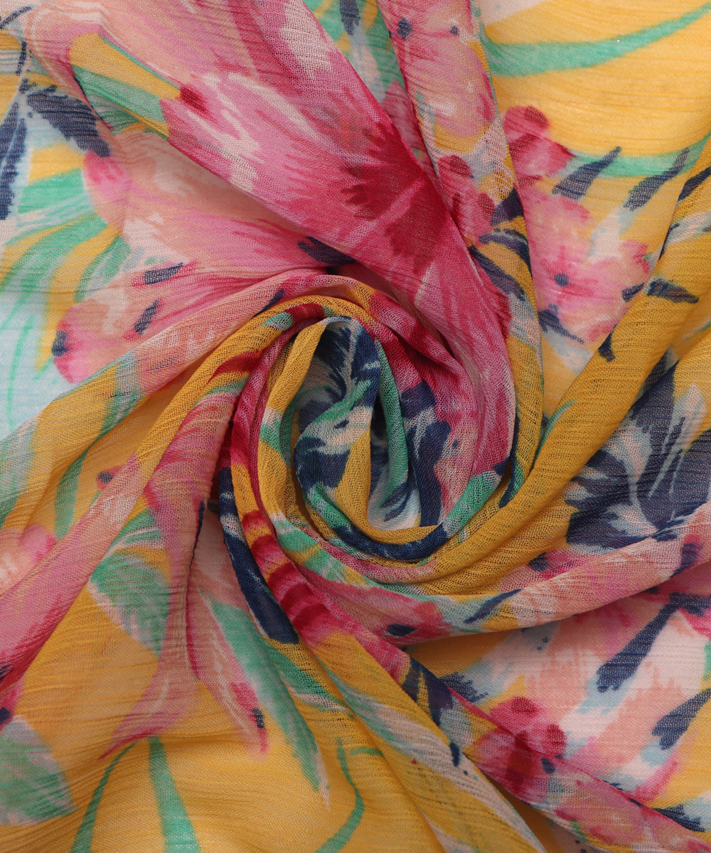 Yellow Colour Digital Floral Print Chiffon Fabric ( 1 Meter )