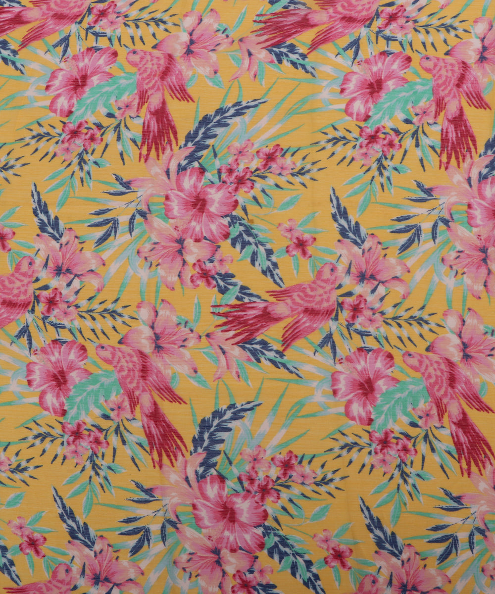 Yellow Colour Digital Floral Print Chiffon Fabric ( 1 Meter )