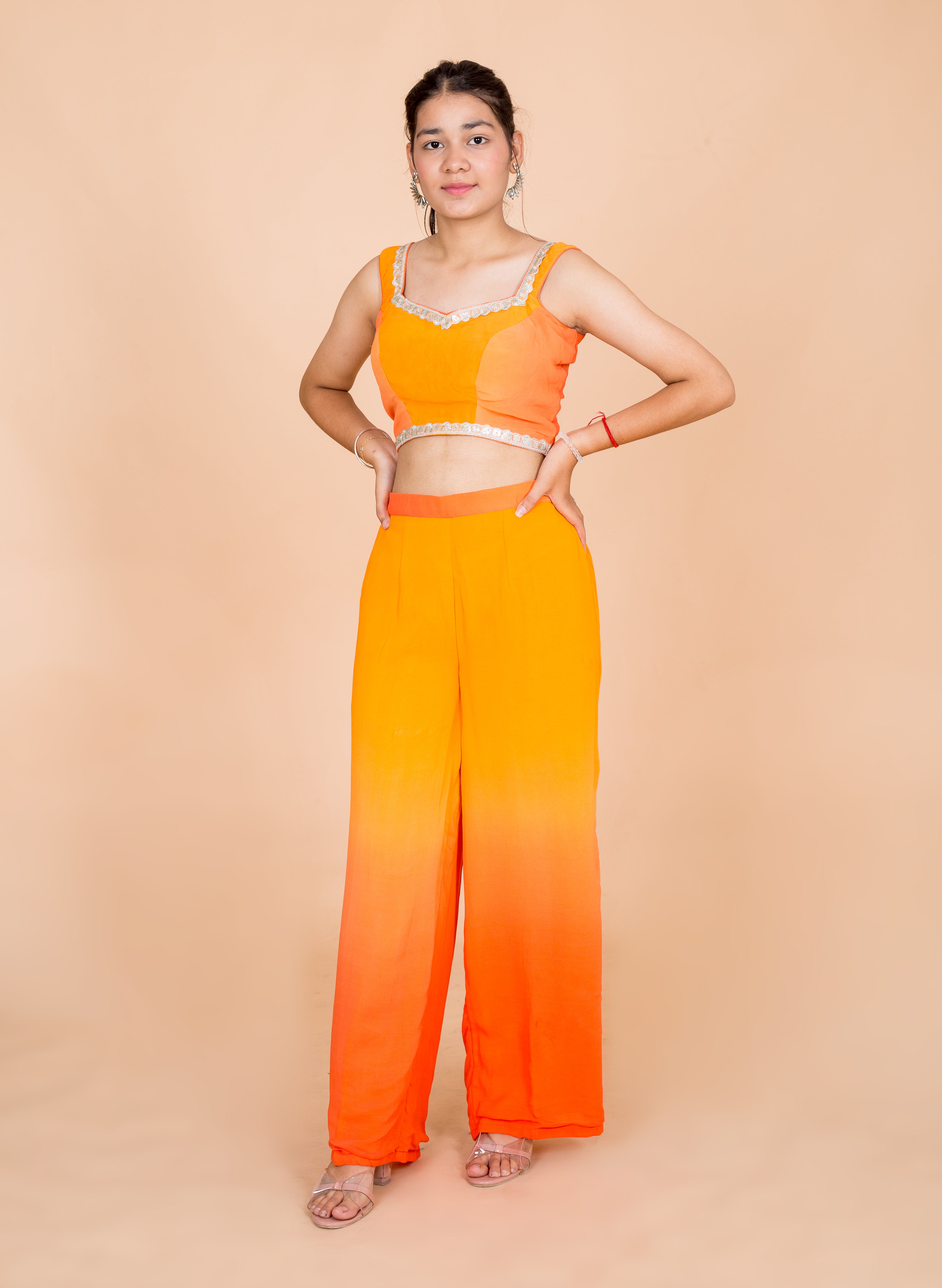 Orange Two Tone Womens Co ords Set
