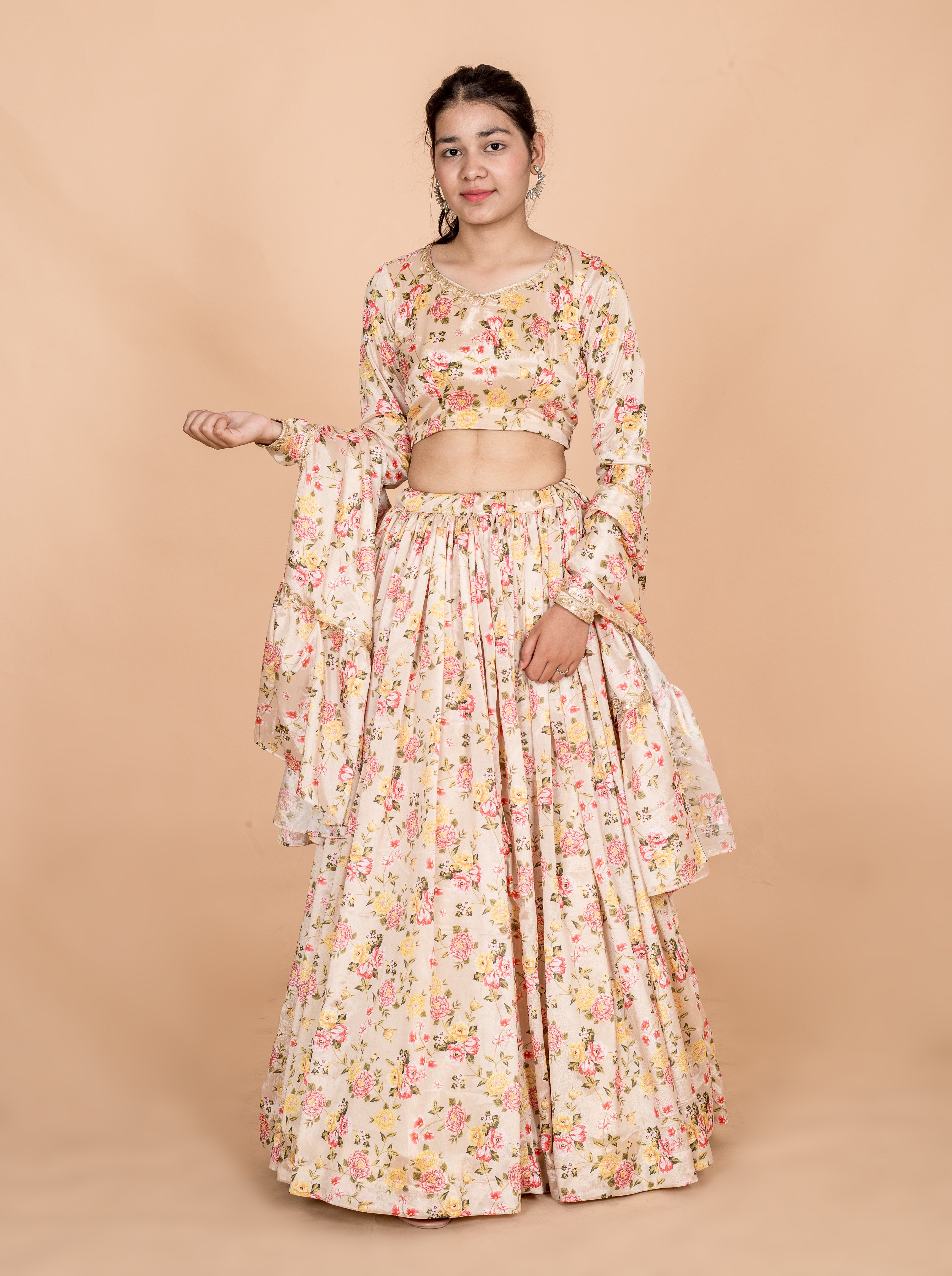 Ivory Floral Lace Embellished Womens Readymade Lehenga Set