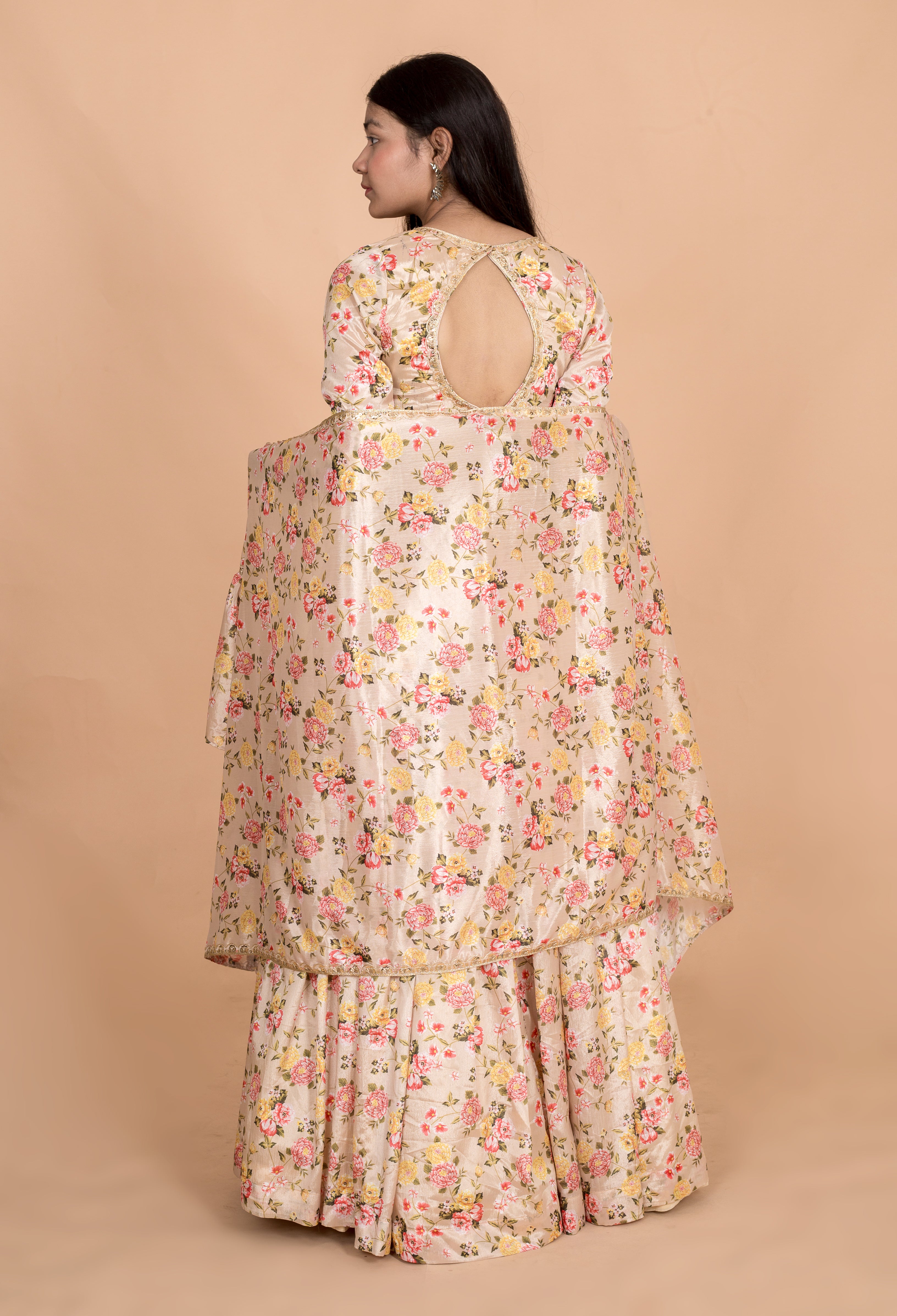 Ivory Floral Lace Embellished Womens Readymade Lehenga Set