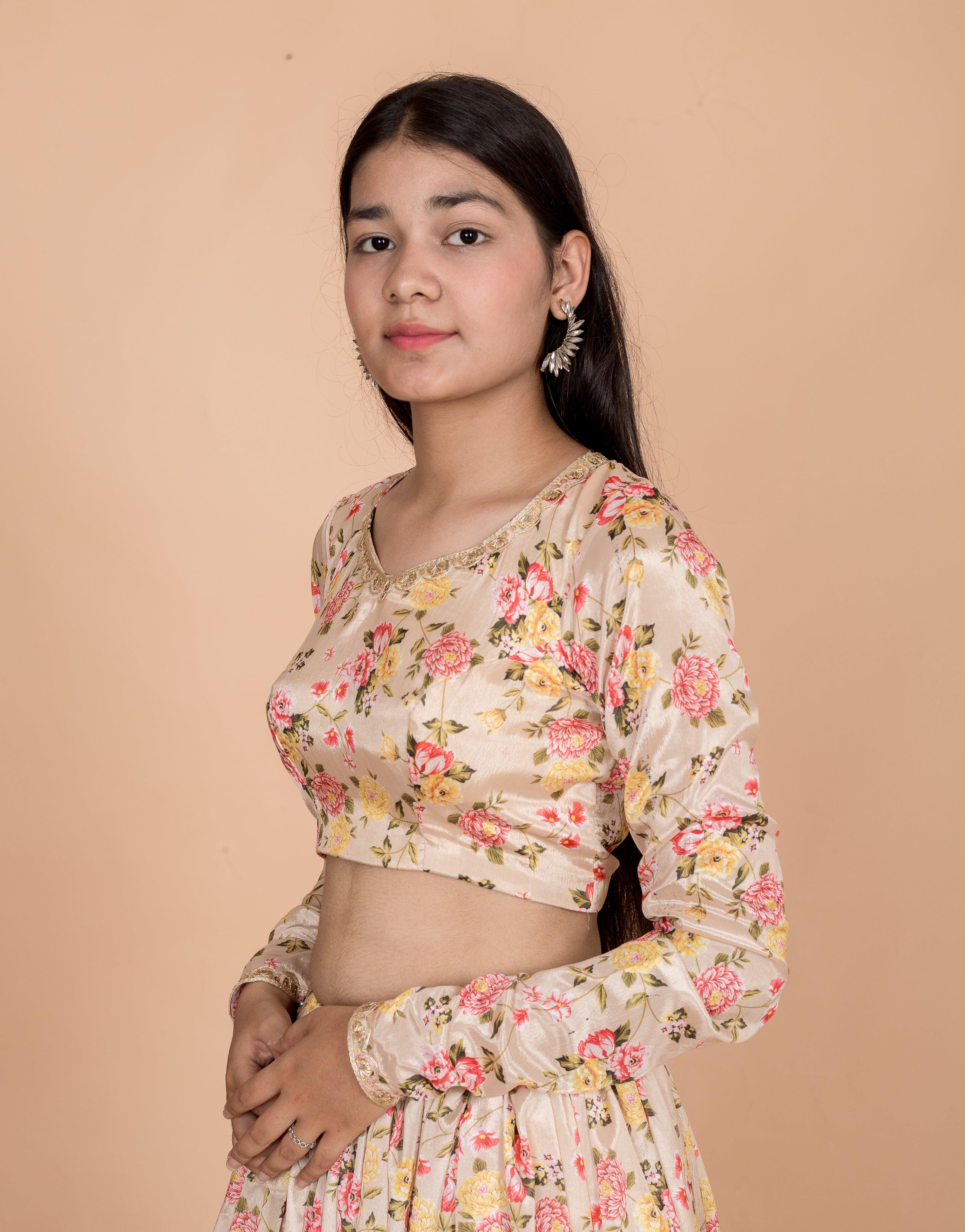 Ivory Floral Lace Embellished Womens Readymade Lehenga Set