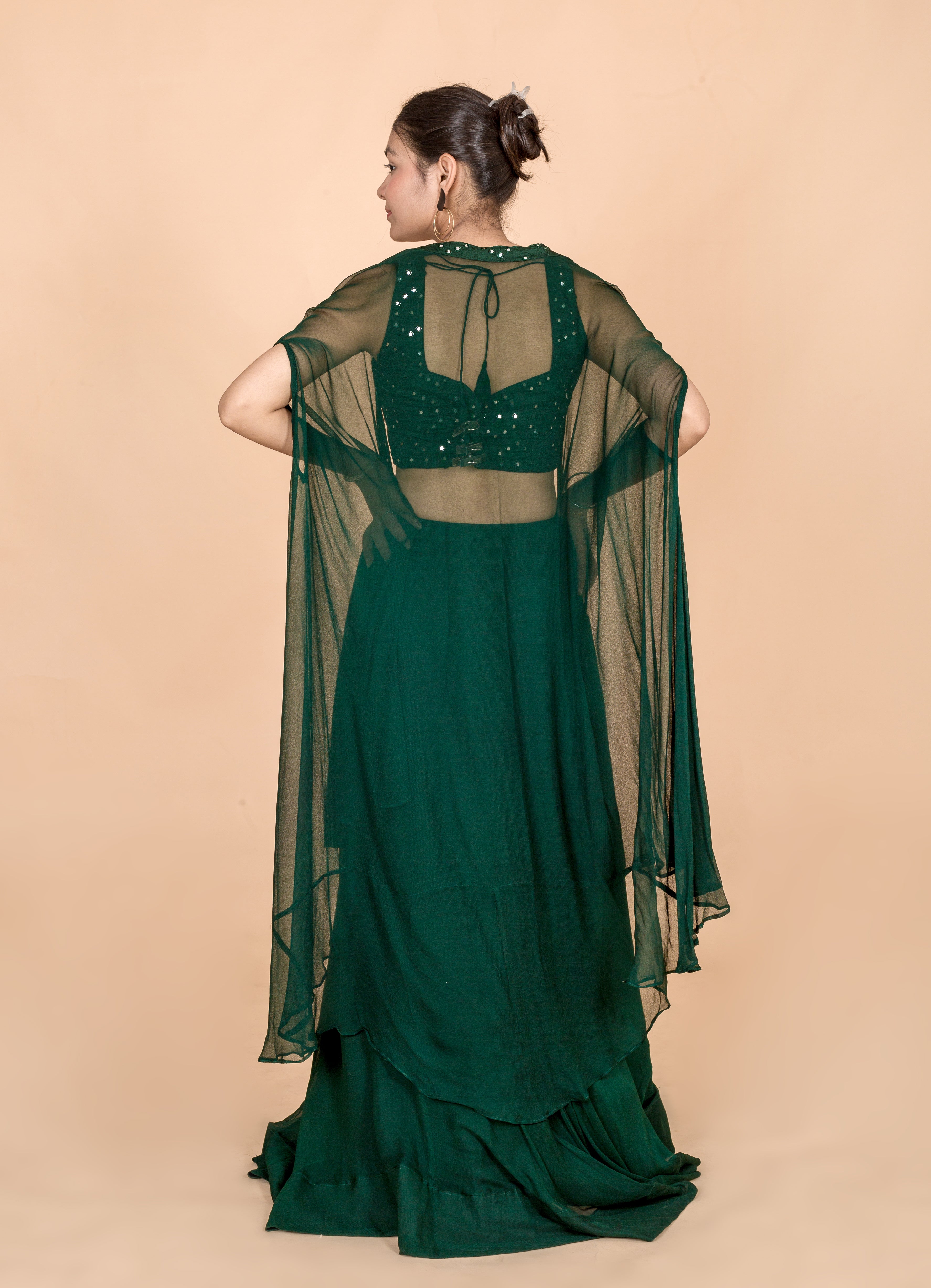 Bottle Green Womens Readymade Lehenga Set