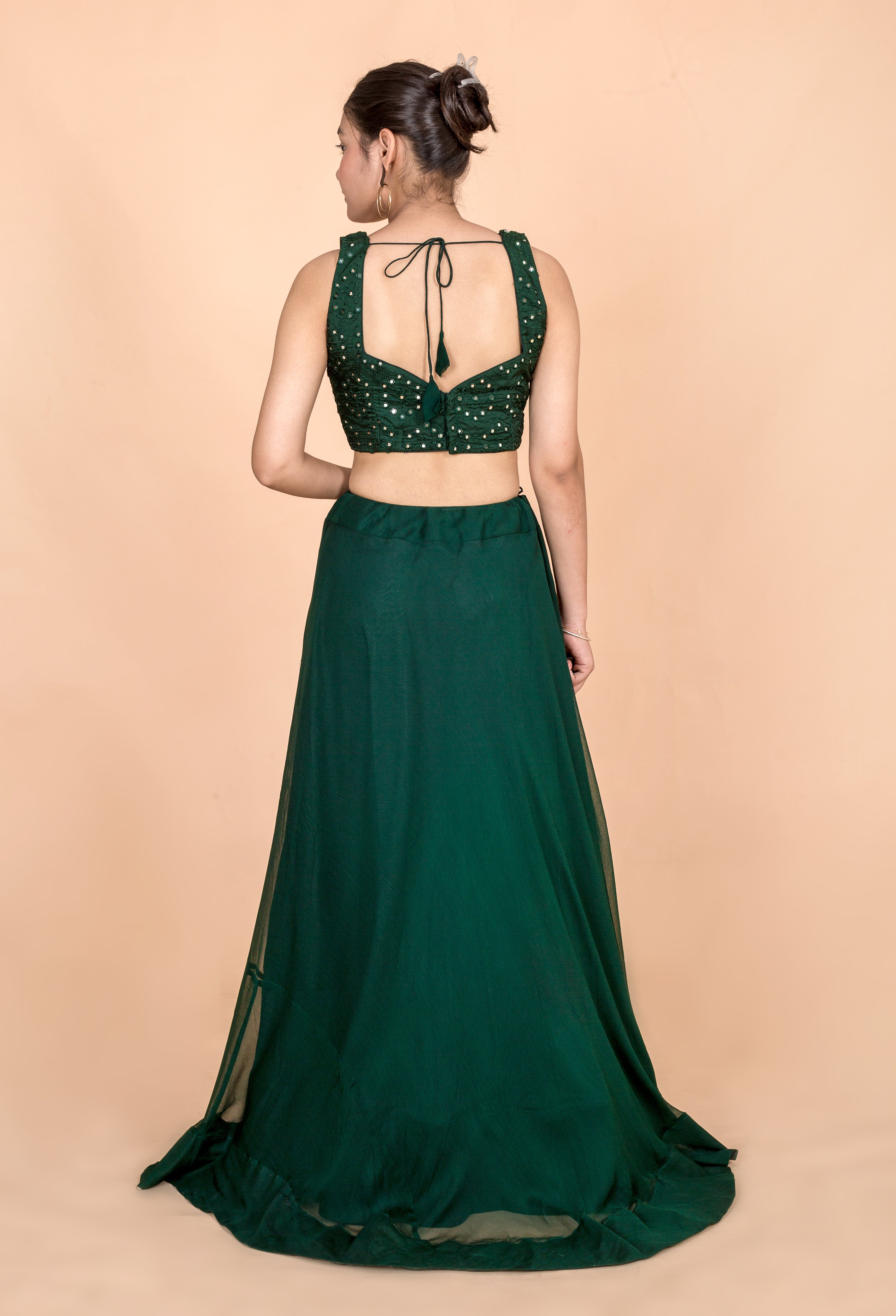 Bottle Green Womens Readymade Lehenga Set