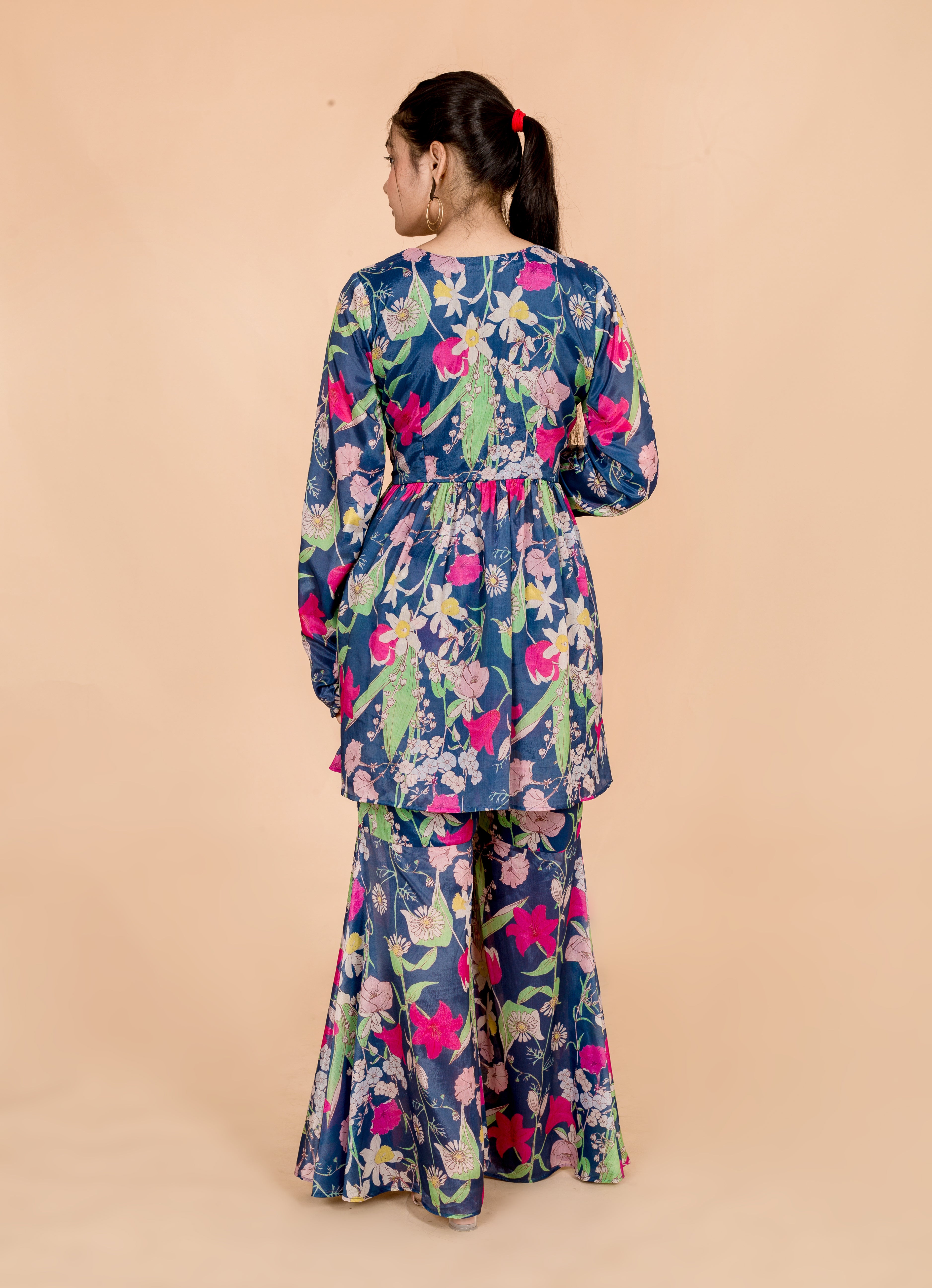 Teal Blue Flora Womens Sharara Set - Co-Ords Set