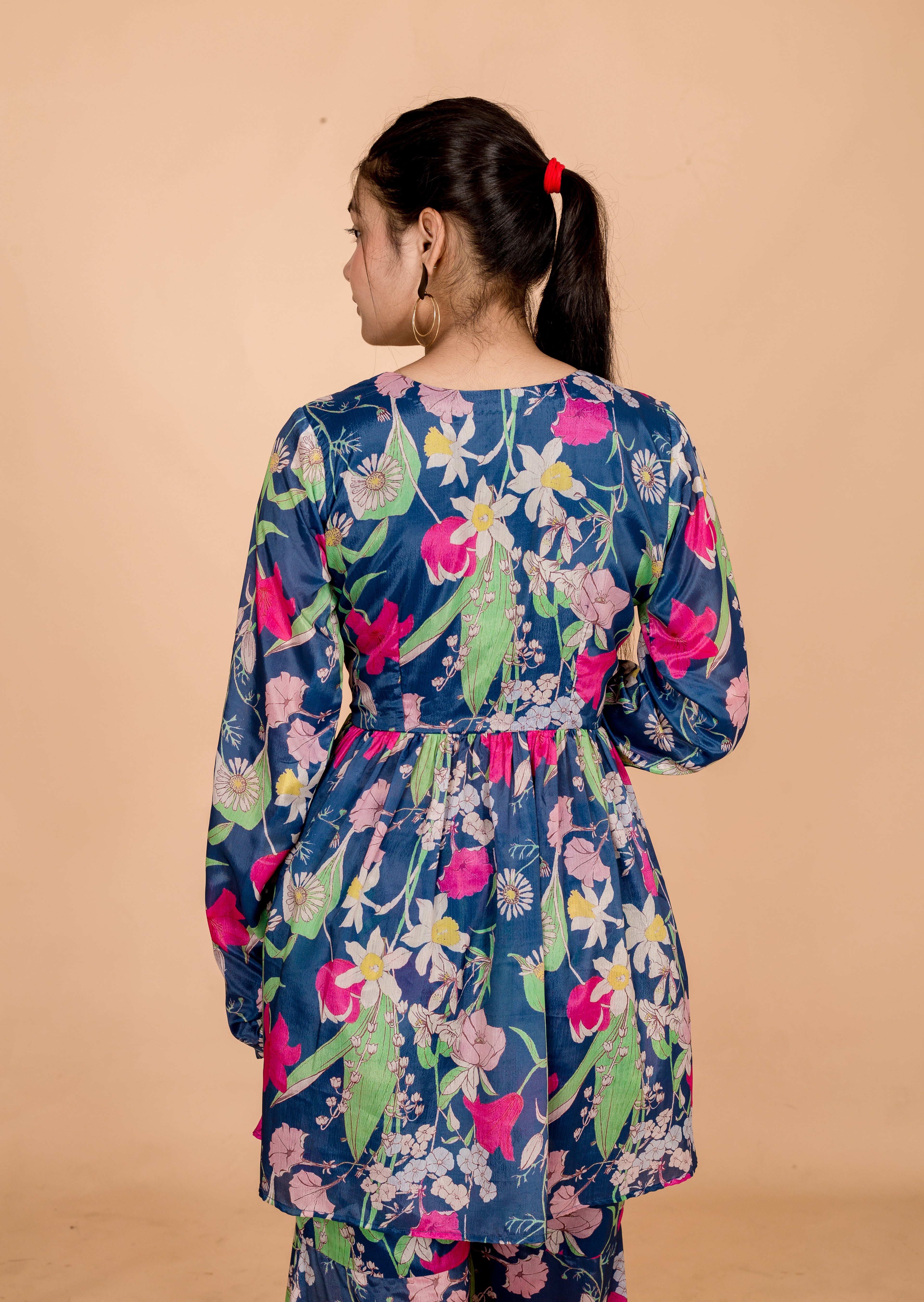 Teal Blue Flora Womens Sharara Set - Co-Ords Set