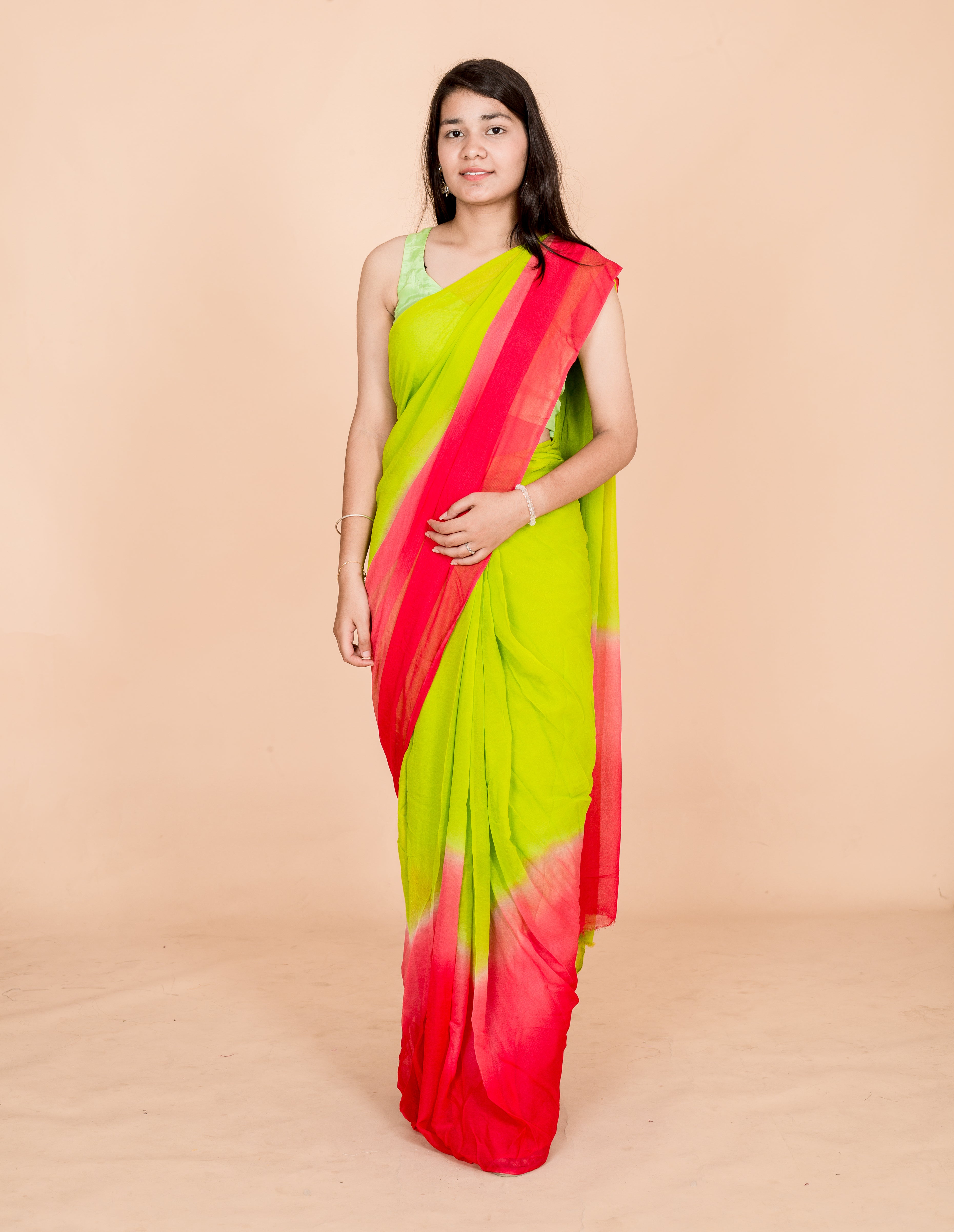Scarlet Green Georgette Ombre Designer Womens Saree