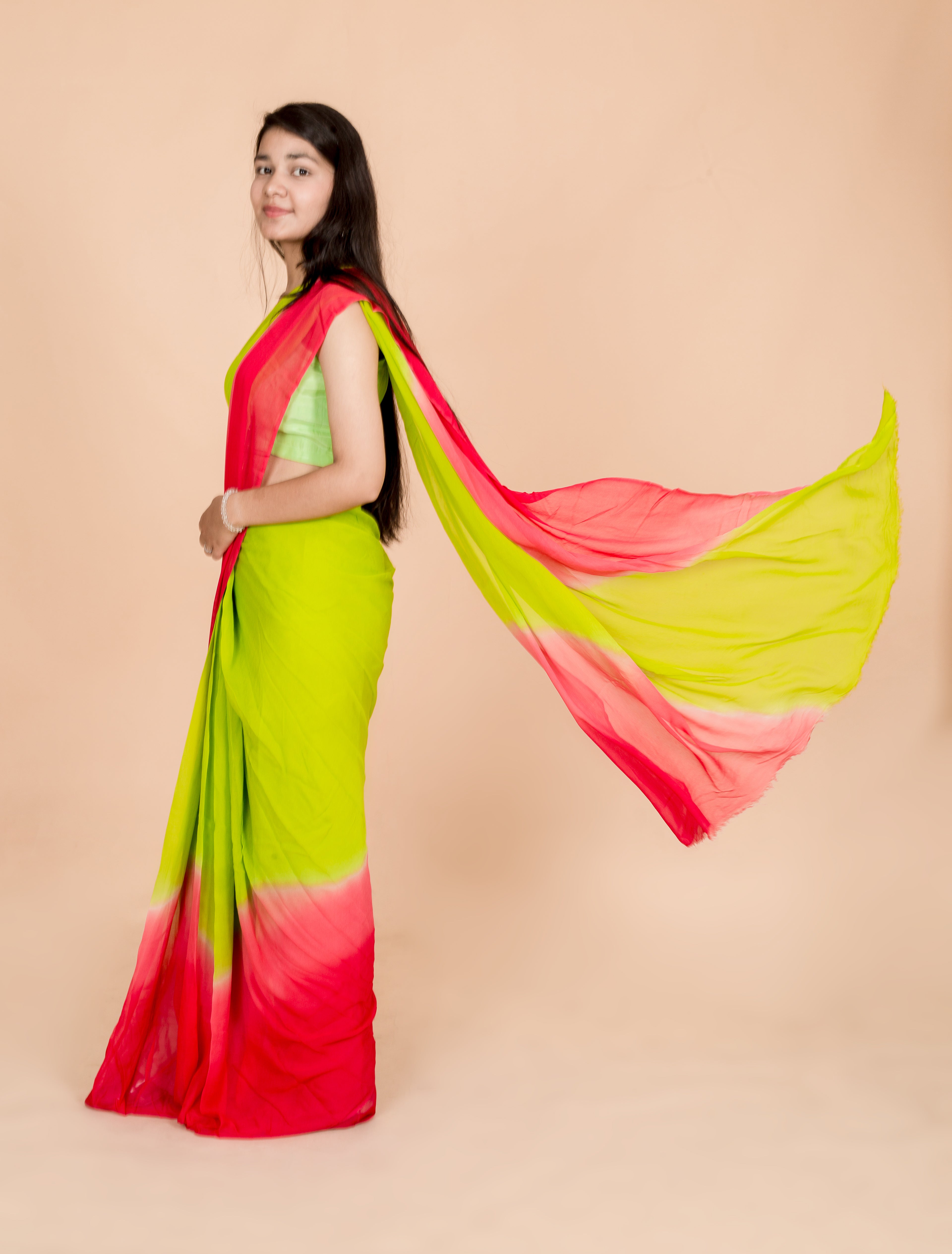 Scarlet Green Georgette Ombre Designer Womens Saree