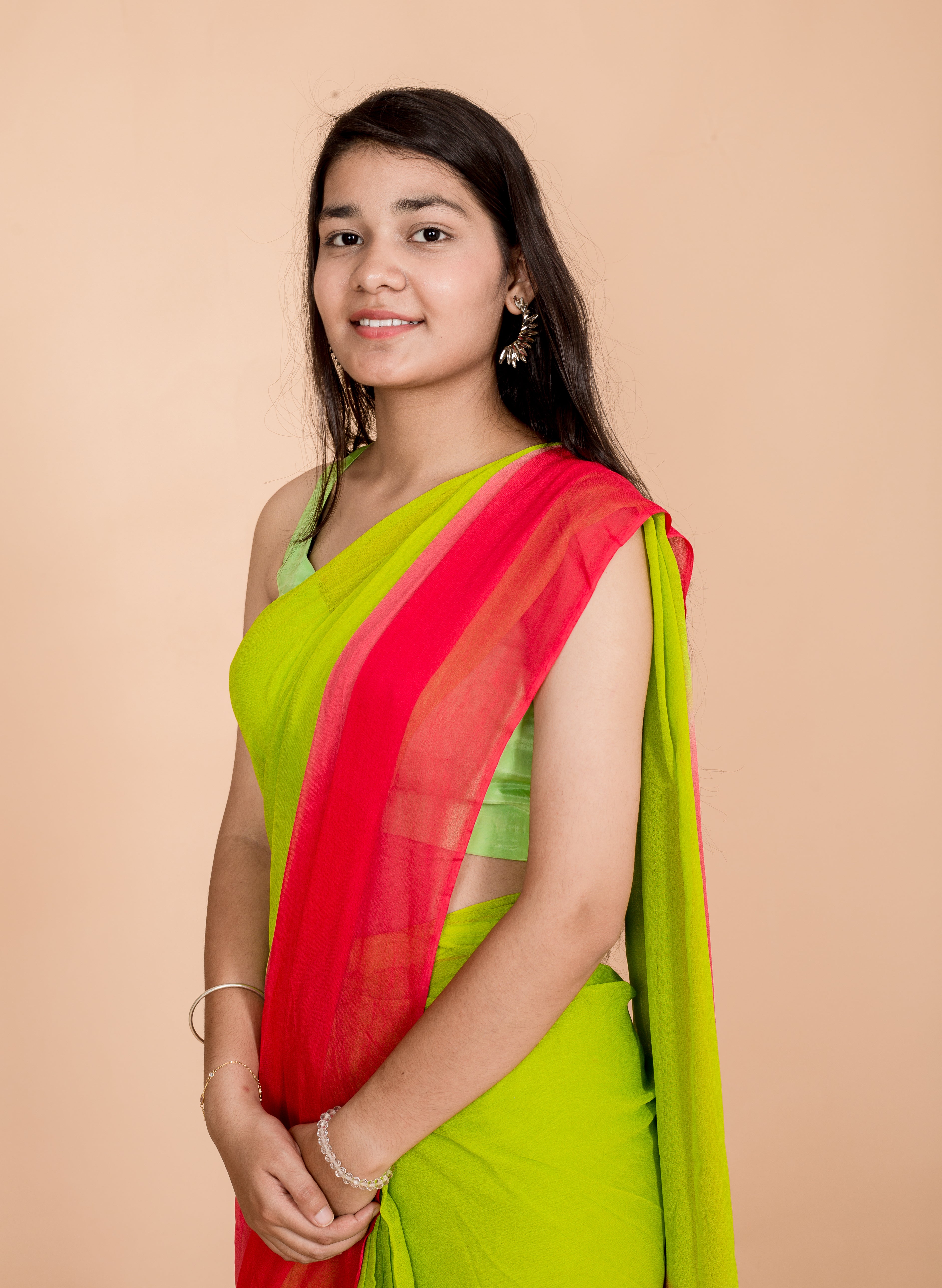 Scarlet Green Georgette Ombre Designer Womens Saree