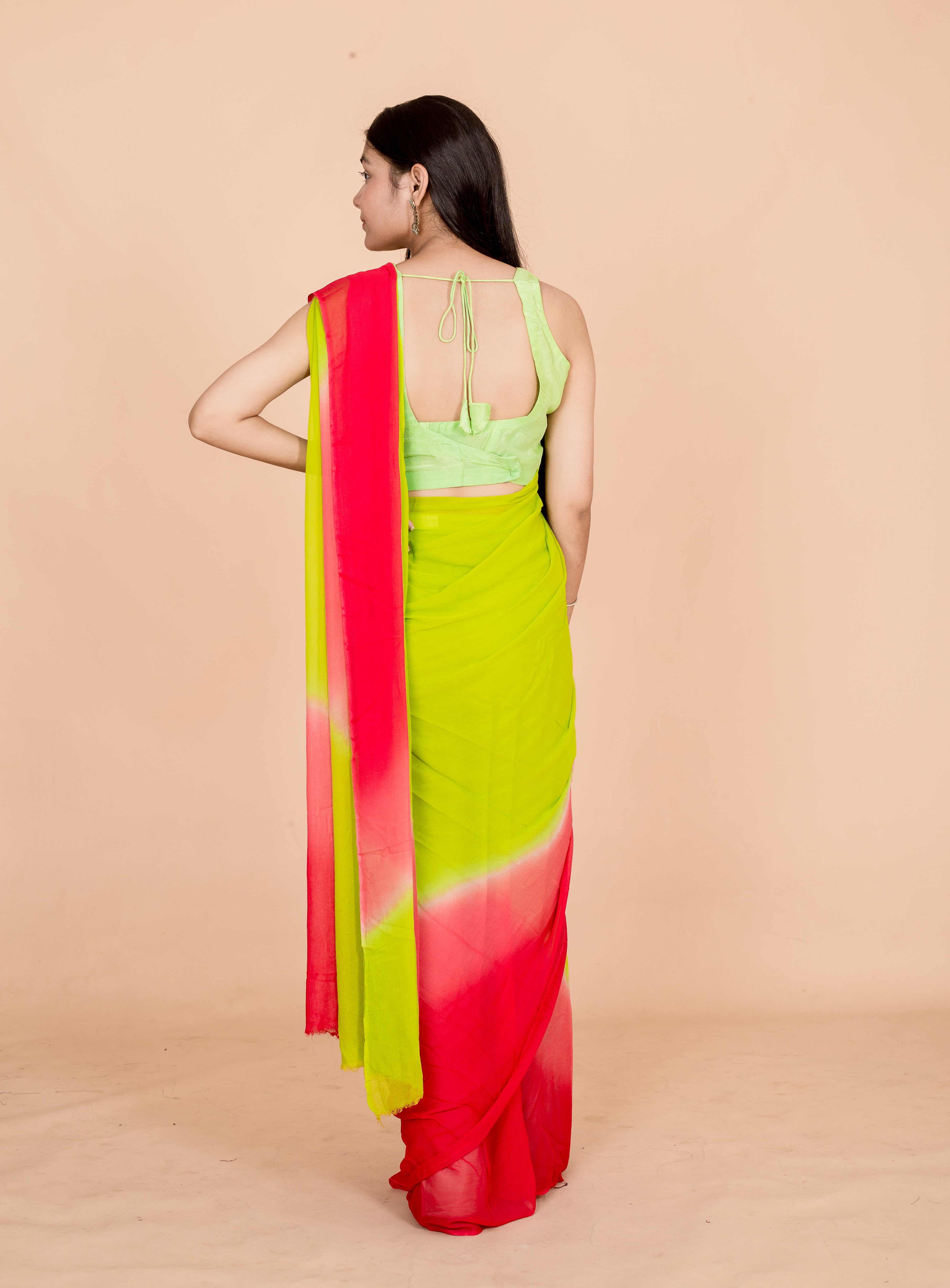 Scarlet Green Georgette Ombre Designer Womens Saree