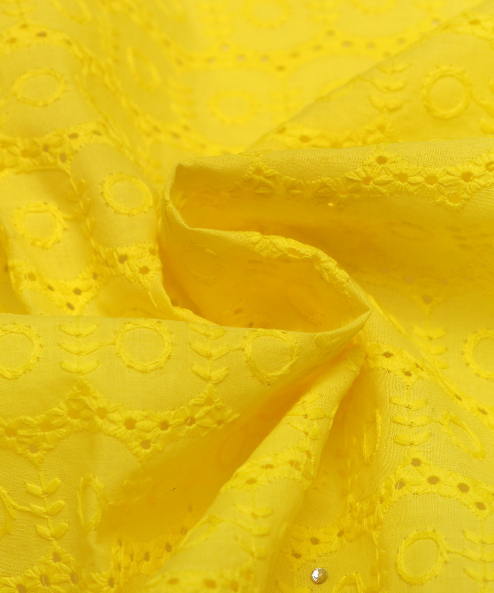 Yellow Colour Cotton ChikanKari Fabric ( 1 Meter )
