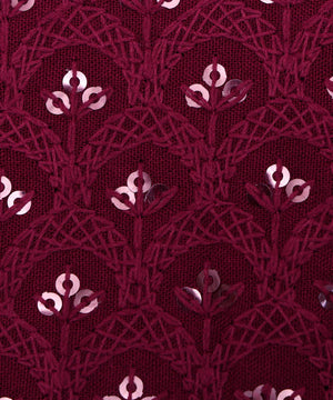 Wine Colour Chikan Embroidery Rayon Fabric