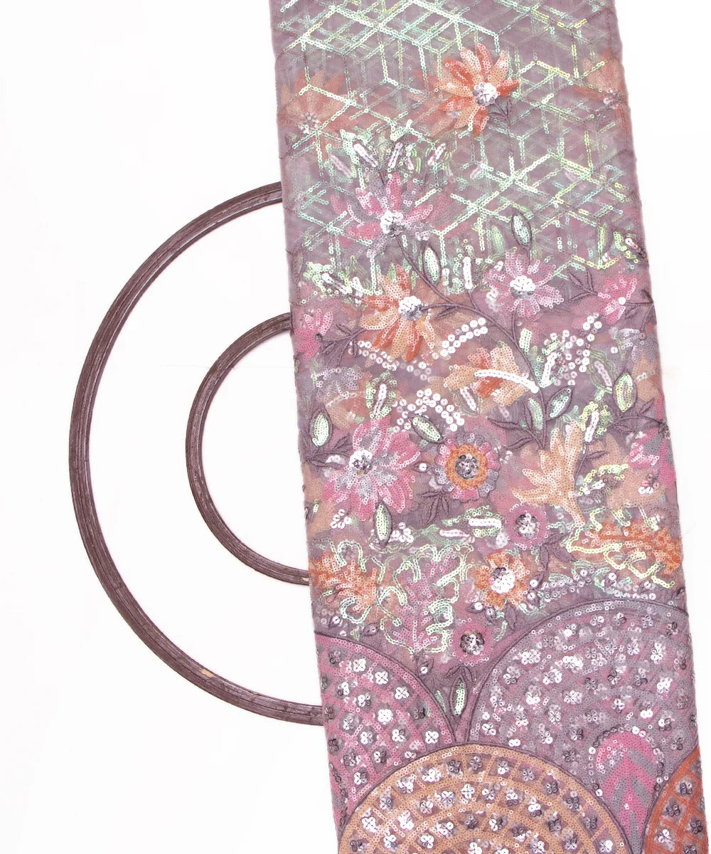 Pastel Greyish Pink Color Imported Net Embroidery Fabric