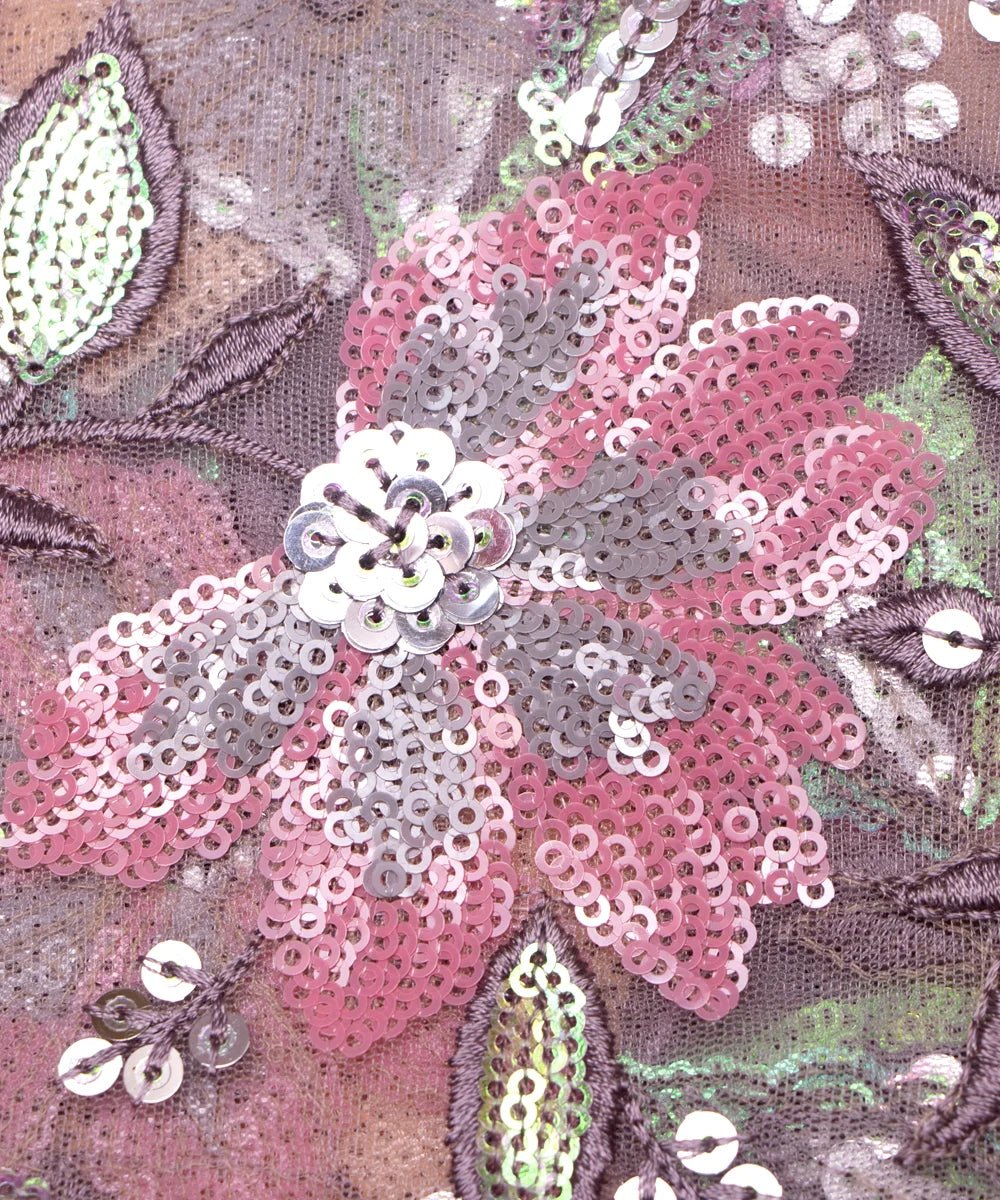 Pastel Greyish Pink Color Imported Net Embroidery Fabric