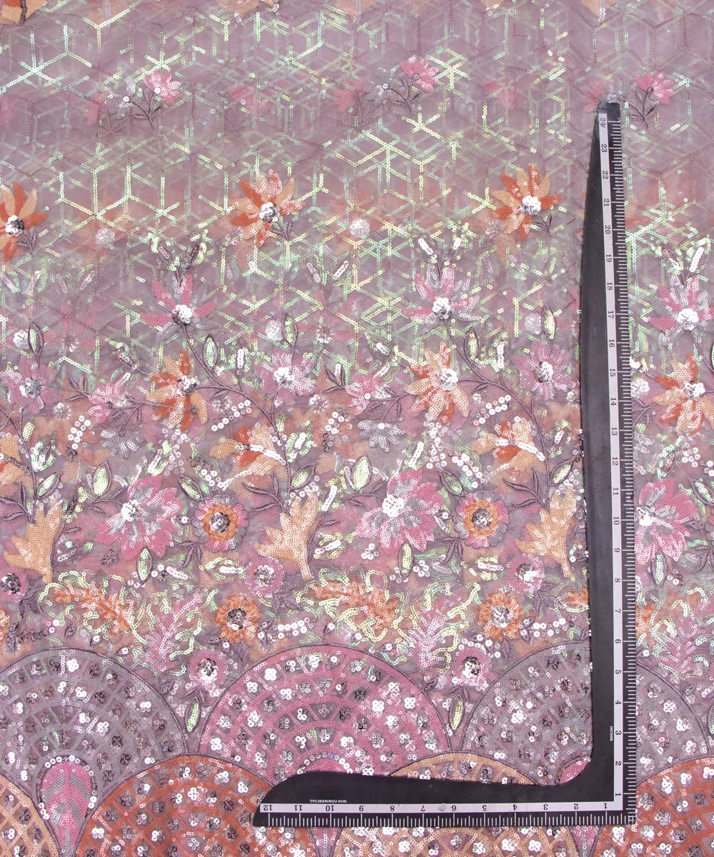 Pastel Greyish Pink Color Imported Net Embroidery Fabric