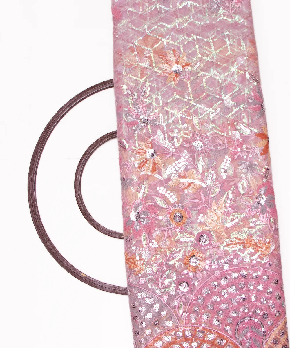 Pastel Pink Color Imported Net Embroidery Fabric