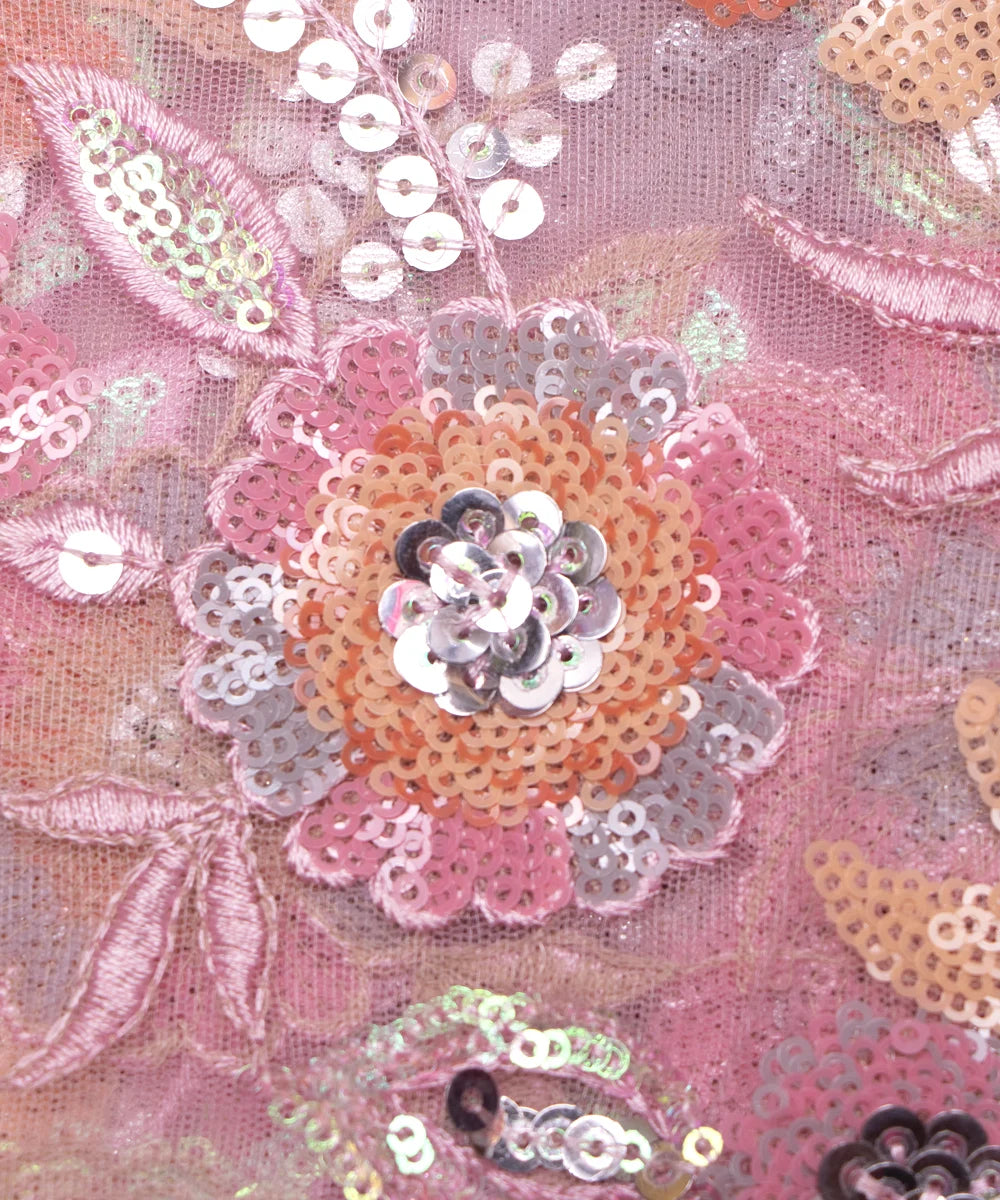 Pastel Pink Color Imported Net Embroidery Fabric