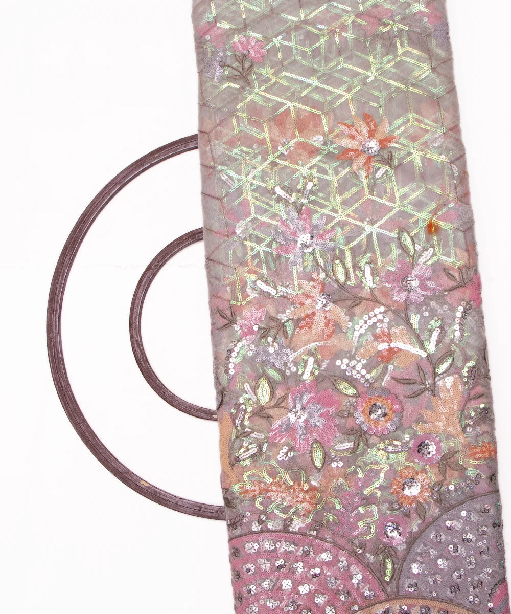 Light Grey Color Imported Net Embroidery Fabric