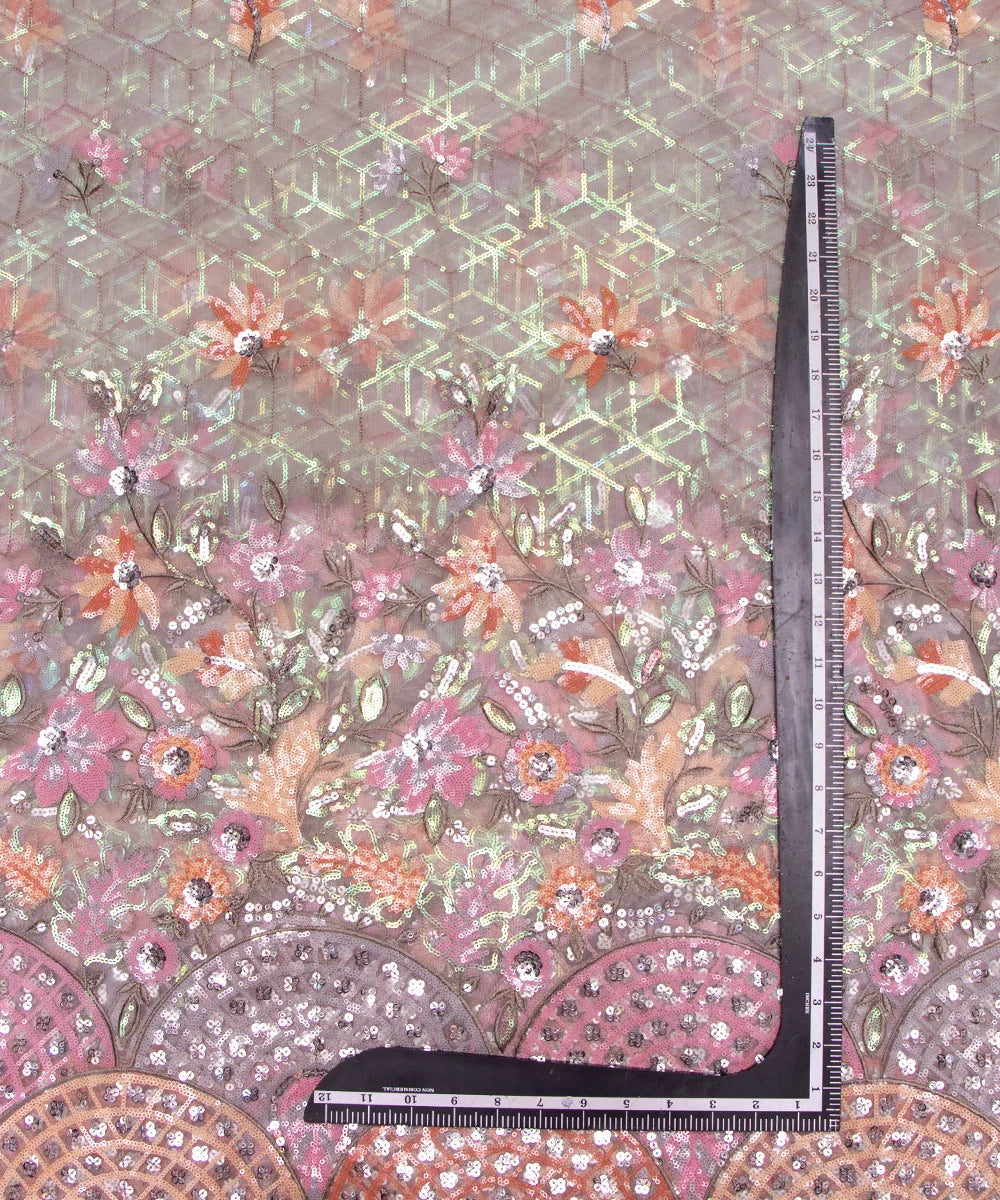 Light Grey Color Imported Net Embroidery Fabric
