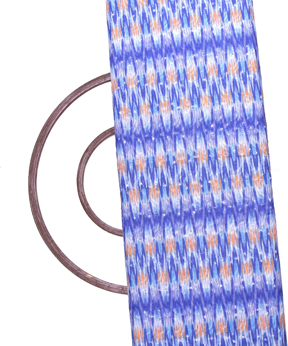 Blue Color Abstract Digital Print Cotton ChikanKari Embroidery Fabric