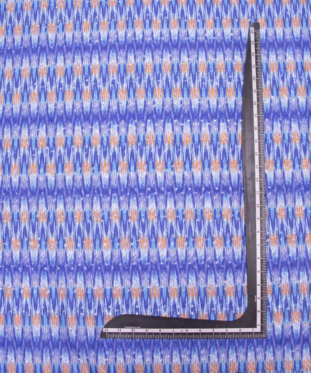 Blue Color Abstract Digital Print Cotton ChikanKari Embroidery Fabric