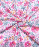 White Color Floral Digital Print Cotton ChikanKari Embroidery Fabric