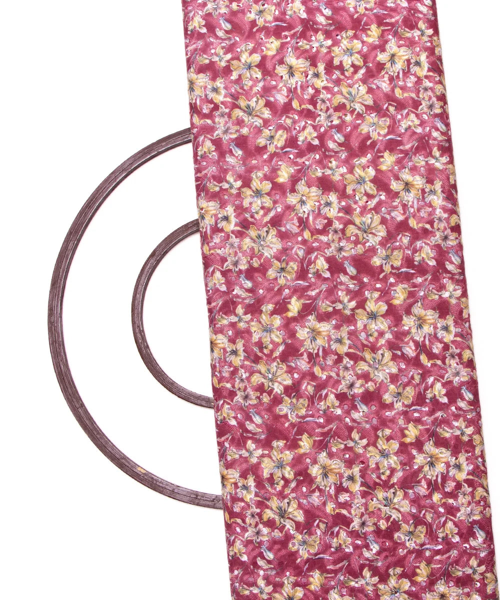 Lilac Color Floral Digital Print Cotton ChikanKari Embroidery Fabric