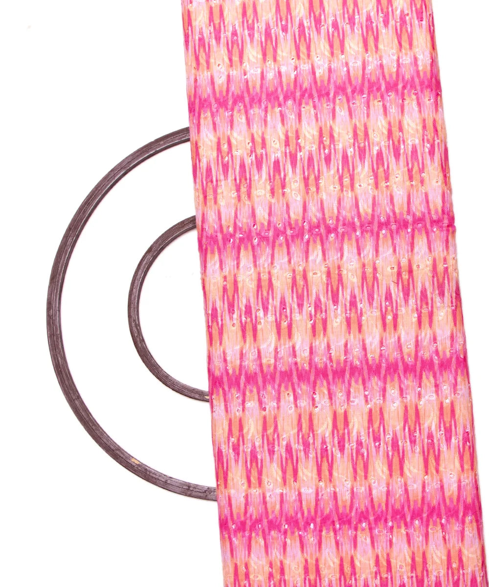 Pink Color Abstarct Digital Print Cotton ChikanKari Embroidery Fabric