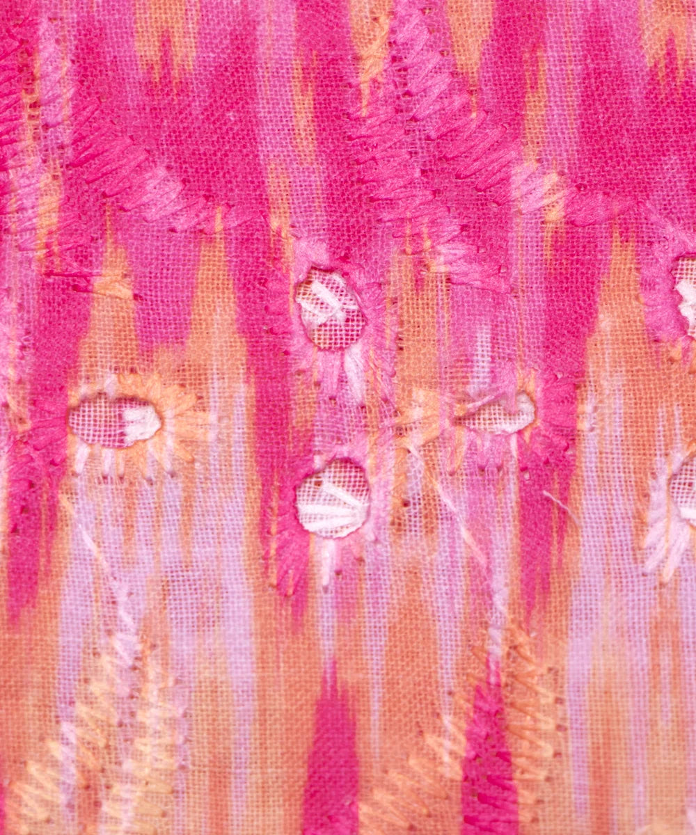 Pink Color Abstarct Digital Print Cotton ChikanKari Embroidery Fabric
