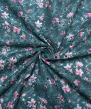 Blue Color Floral Digital Printed Cotton ChikanKari Embroidery Fabric