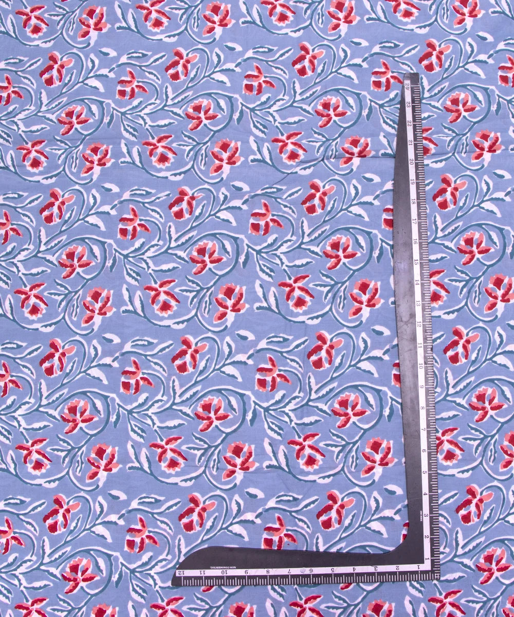 Blue Color Floral Print 3 Piece Cotton Suit Set