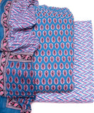 Dark Blue Color Floral Print 3 Piece Cotton Suit Set