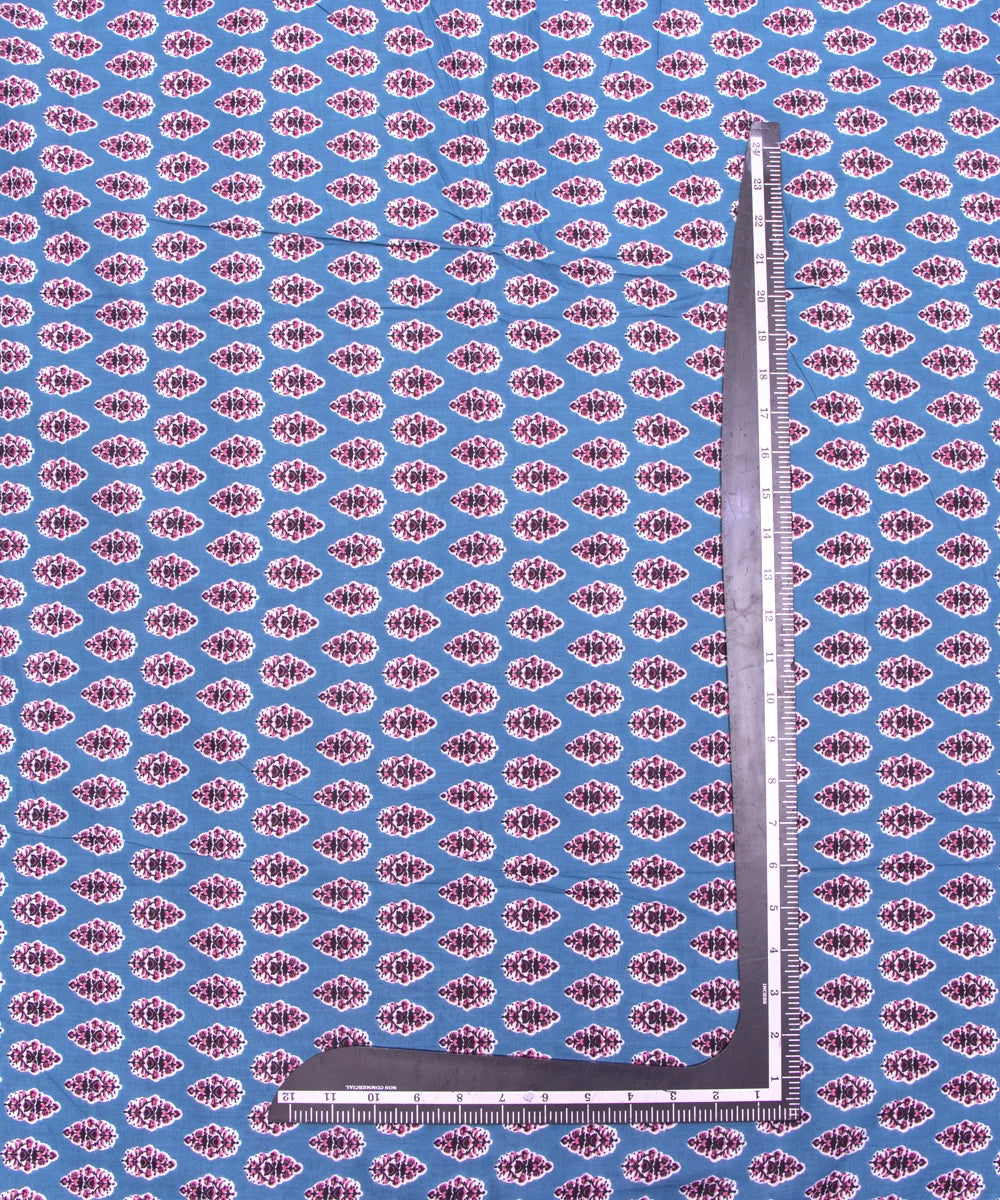 Dark Blue Color Floral Print 3 Piece Cotton Suit Set