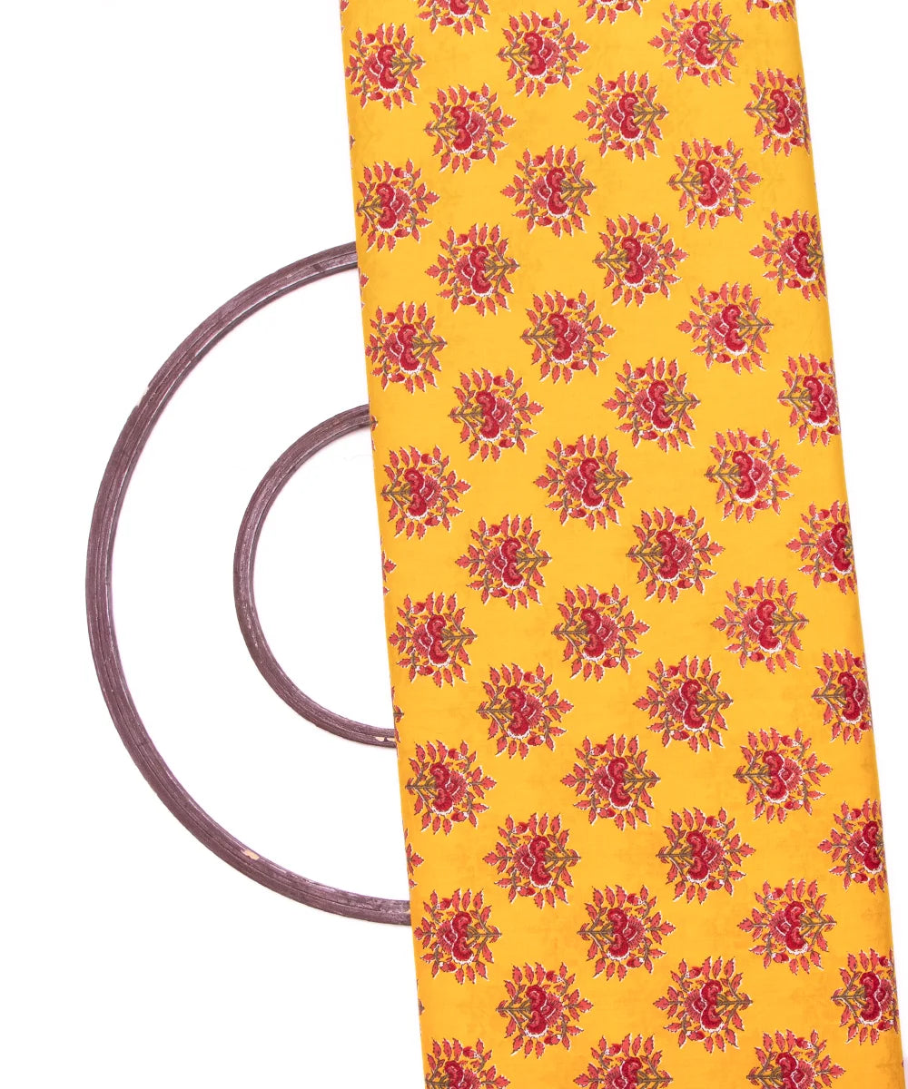 Yellow Floral Screen Printed Cotton Fabric
