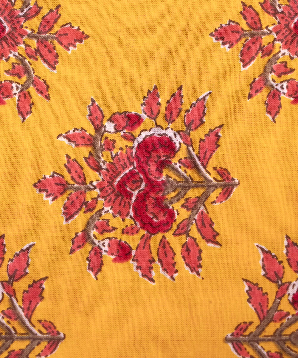 Yellow Floral Screen Printed Cotton Fabric
