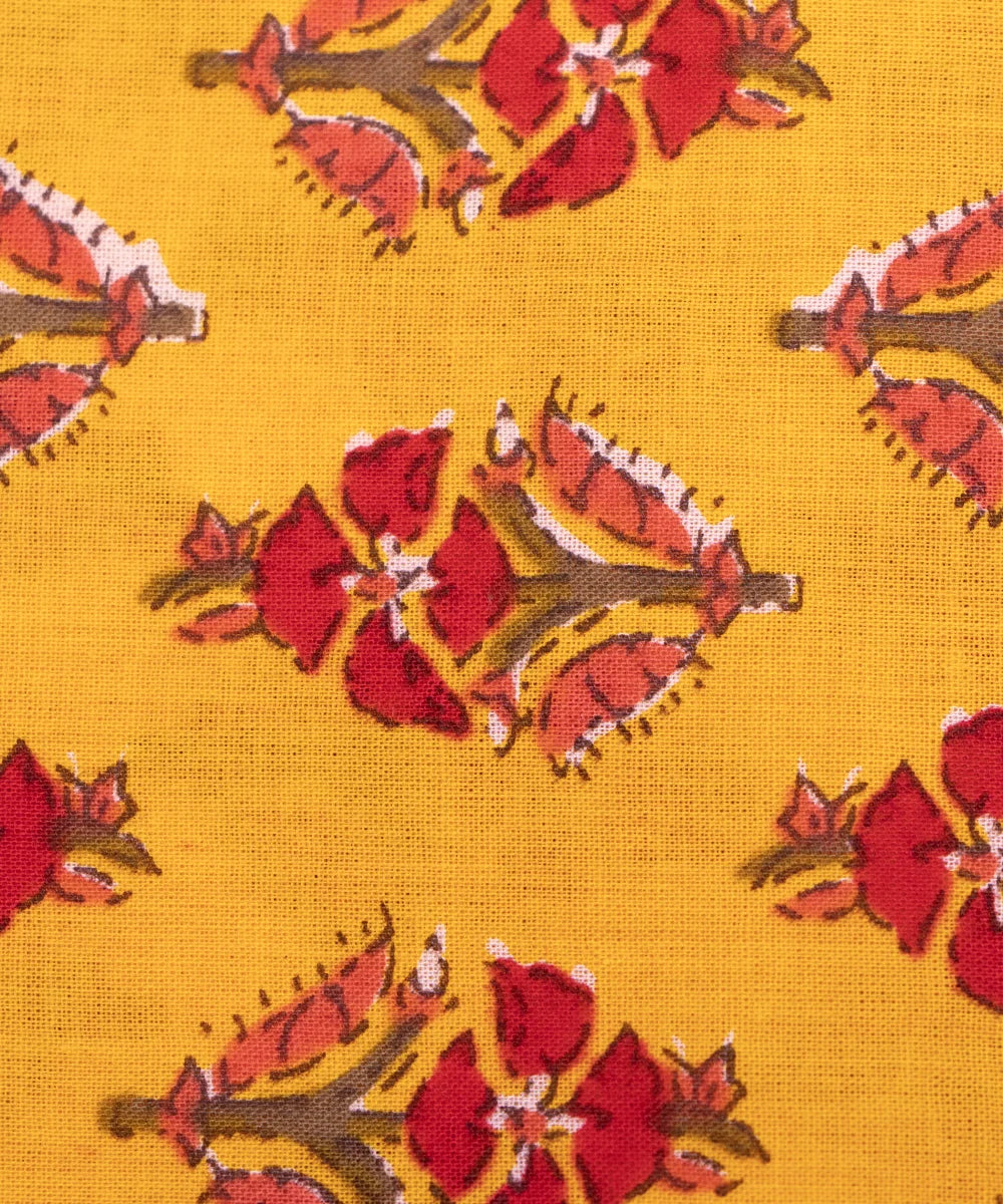 Yellow Buti Screen Printed Cotton Fabric