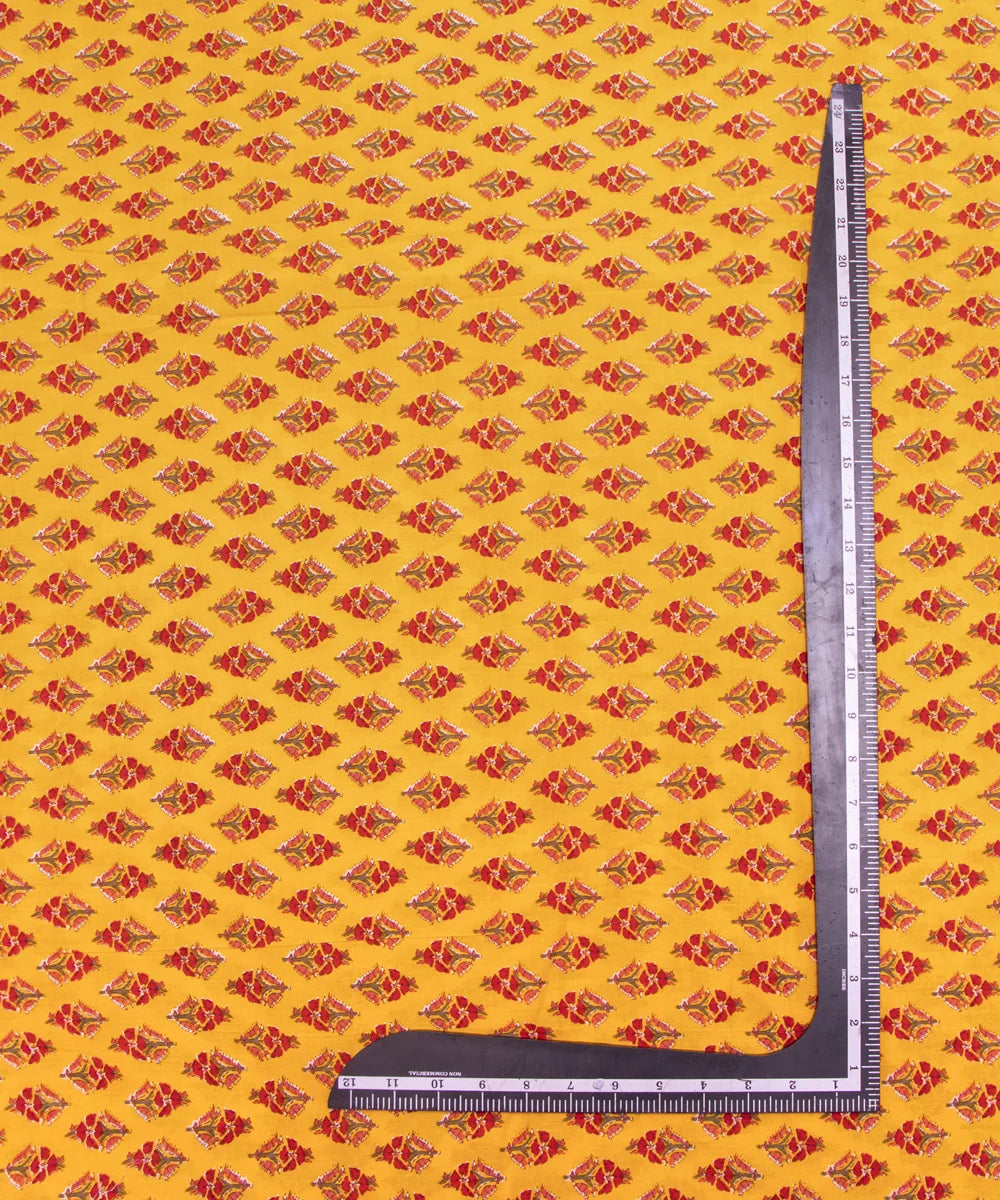 Yellow Buti Screen Printed Cotton Fabric