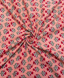 Peach Floral Screen Printed Cotton Fabric