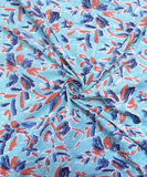 Sea Green Screen Floral Printed Cotton Fabric