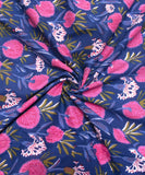 Dark Blue Screen Floral Printed Cotton Fabric