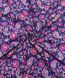 Dark Blue Screen Paisley Printed Cotton Fabric