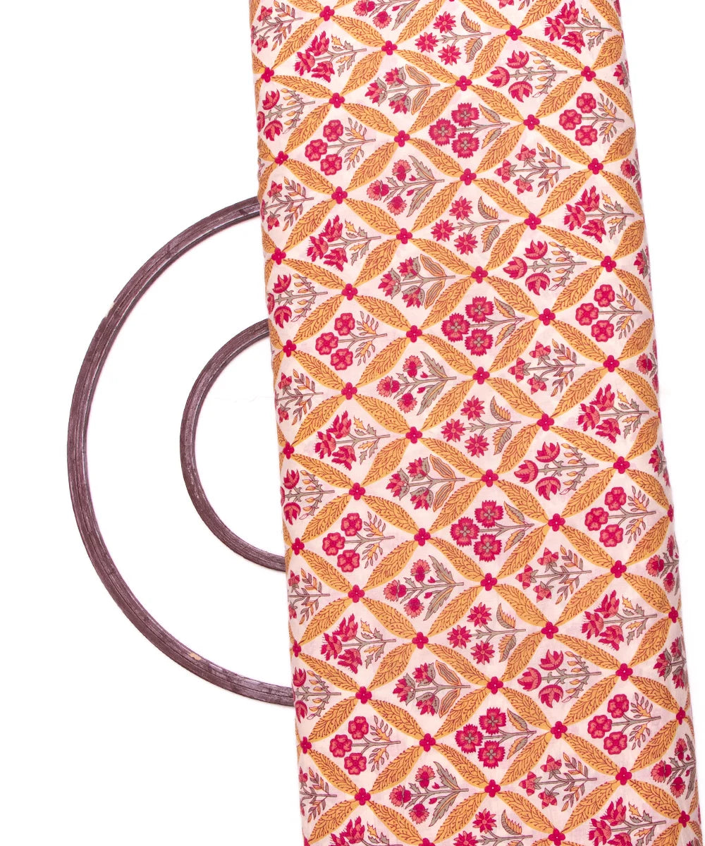 Off White Screen Print Floral Printed Cotton Fabric