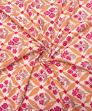Off White Screen Print Floral Printed Cotton Fabric