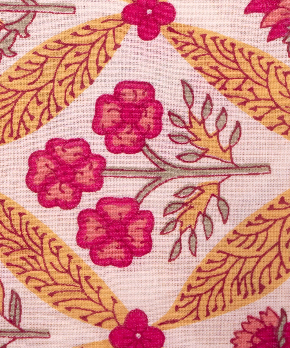 Off White Screen Print Floral Printed Cotton Fabric
