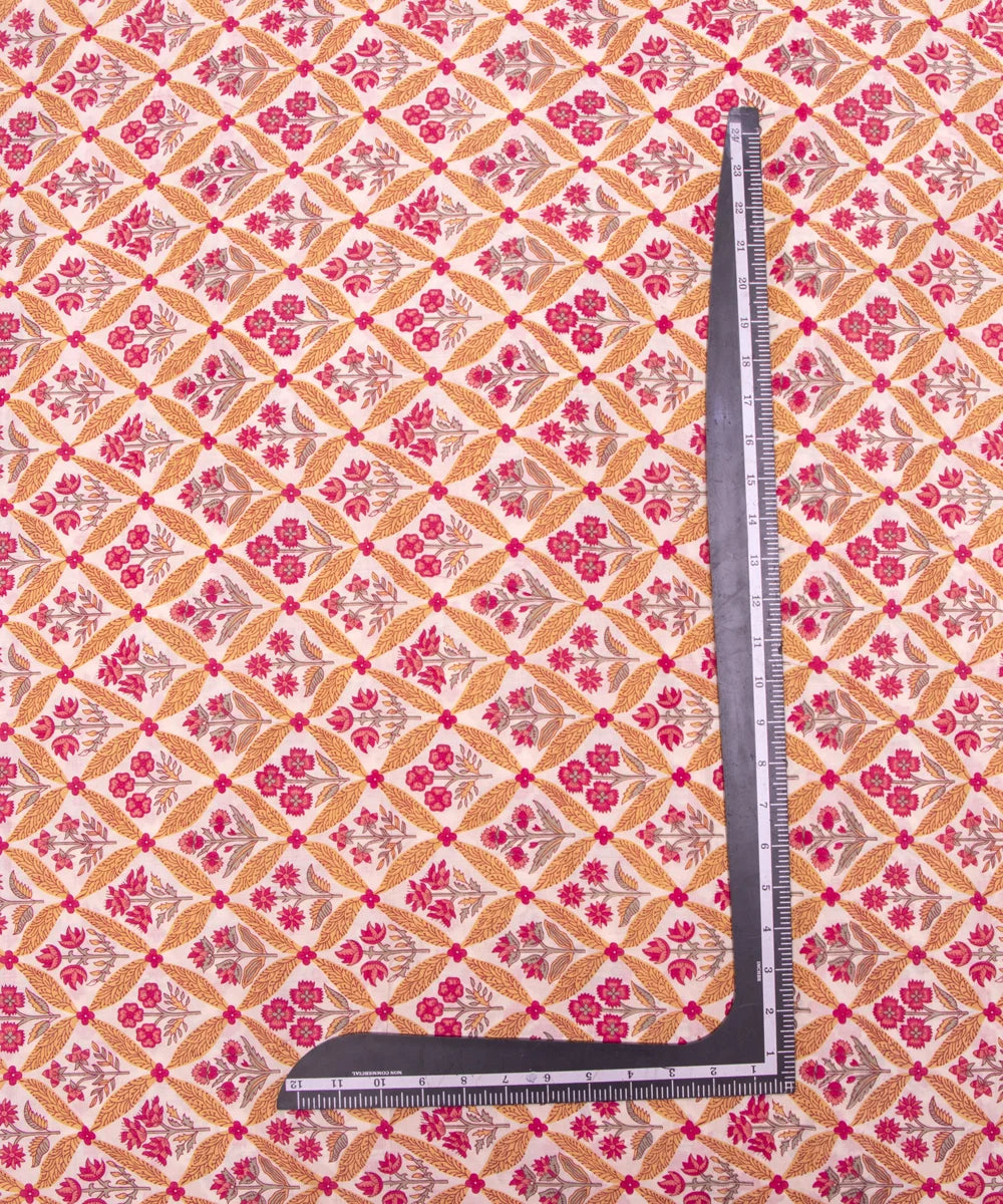 Off White Screen Print Floral Printed Cotton Fabric